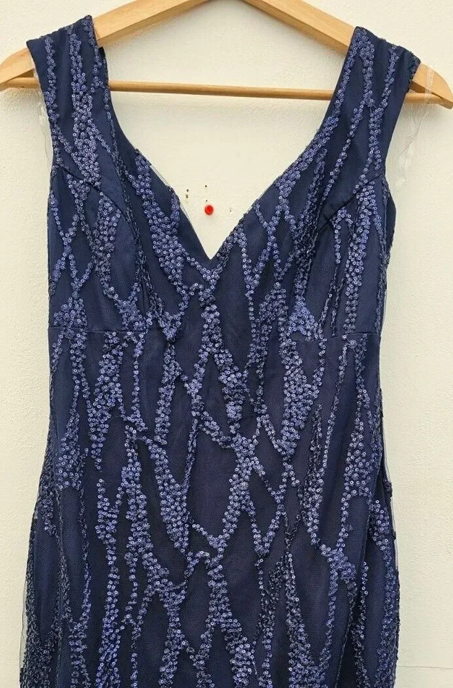 Goddiva navy Sequin Long Maxi Evening Dress Ballgown Prom Party size 8uk - Picture 1 of 3